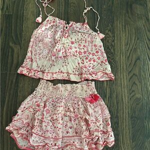 Poupette St. Barth Pink and Cream Kids Skirt Set